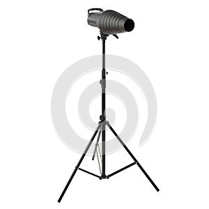 Studio flash on a stand over isolated white background