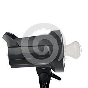 Studio flash on a stand over isolated white background