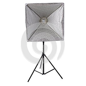 Studio flash on a stand over isolated white background
