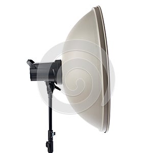 Studio flash on a stand over isolated white background