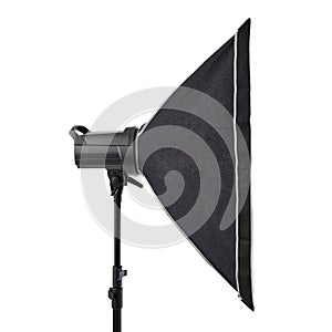 Studio flash on a stand over isolated white background