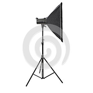 Studio flash on a stand over isolated white background