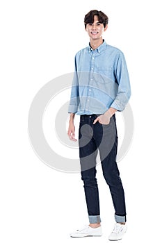 Studio full body portrait of a young asian man