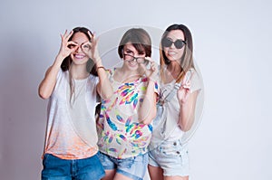 Studio lifestyle portrait of three best friends