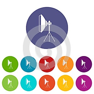 Studio lighting equipment set icons