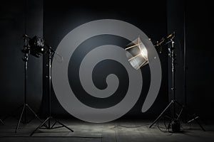 Studio lighting room isolated on black background. Generate Ai