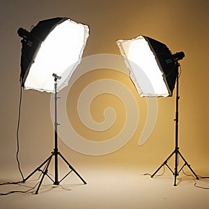 Studio lighting setup with two softboxes
