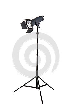 Studio lighting on a tripod stand, isolated on a white background. Professional lighting. Studio spotlight. Photo equipment.
