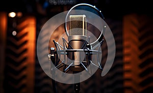 Studio mic and pop shield on the mic