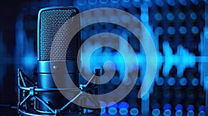 The studio microphone closeup. AI generated