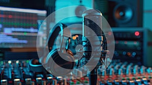 The Microphone in Recording Studio. AI generated