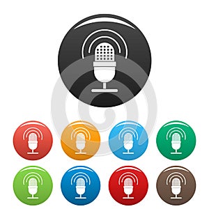 Studio microphone icons set color