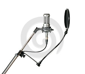 Studio microphone with pop filter, isolated