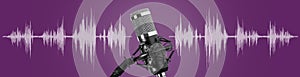 Studio microphone for recording podcasts. Banner photo