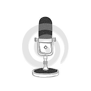 Studio microphone. Retro hand-drawn Microphone. Illustration in sketch style. Vector image