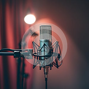 Studio microphone setup in recording studio, audio equipment photo
