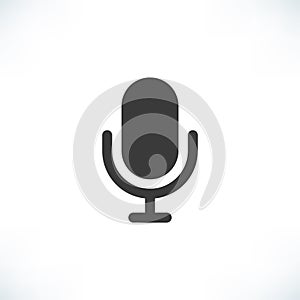 Studio Microphone simple icon. Black podcast radio sign, broadcast symbol. Retro microphone vector illustration isolated