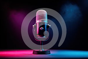 Vintage Studio Microphone with Dynamic Neon Lighting