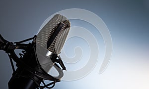 Studio microphone, in the studio Vocal podcast, blogging, text reading and film voice acting, With space for inscriptions or