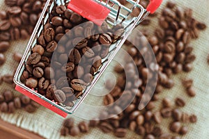 Studio photo of coffee beans in a grocery trolley