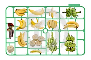 A studio photo of a plastic model kit a banana
