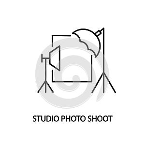 Studio photo shoot flat line icon. Photo session