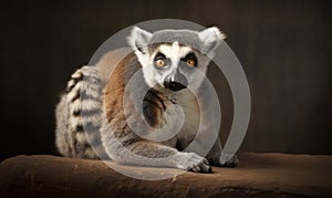 studio photo shot of lemur on dark background. Generative AI