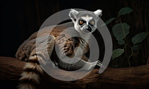 studio photo shot of lemur on dark background. Generative AI