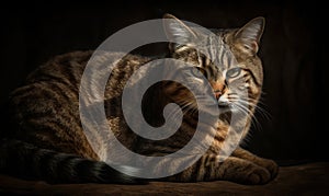 studio photo shot of Manx cat on dark background. Generative AI