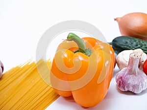 studio photography of different vegetables isoleted on white backdrop, top view. High resolution product