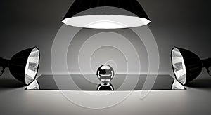 Studio Photography of Reflective Sphere with Lighting Equipment