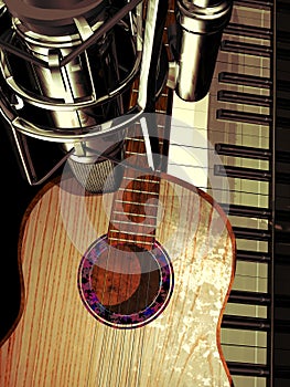 Studio piano and guitar photo