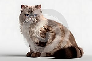 Studio portrait of adult persian cat with blue eyes and grey fluffy fur