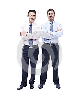 Studio portrait of asian and caucasian businessmen