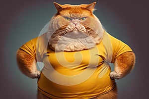 Studio portrait of a cat in womens clothing being body positive, created with Generative AI technology