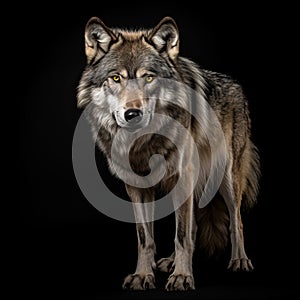 Studio Portrait Of A Dignified Grey Wolf On Black Background photo