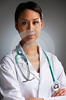 Studio Portrait Of Doctor With Stethoscope