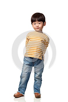 Studio portrait of East Asian male child posing in various poses