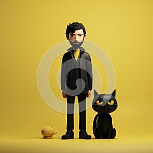 Minimalist 3d Printed Man And Black Cat Illustration photo