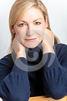 Studio Portrait of Healthy Happy Middle Aged Woman