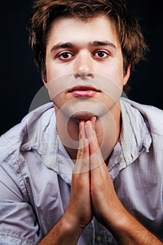 Studio portrait of one masculine handsome man photo