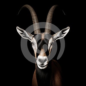 studio portrait of a sable antelope on black background