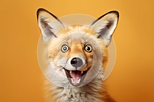 Studio portrait of shocked fox with surprised eyes, concept of Astounded animal