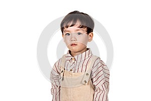 Studio portrait of sincere but mischievous asian boy child