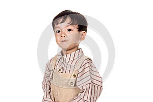 Studio portrait of sincere but mischievous asian boy child