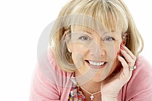 Studio Portrait of Smiling Mother photo