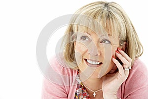 Studio Portrait of Smiling Mother photo