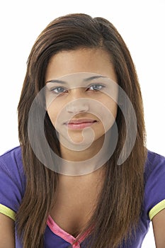 Studio Portrait of Smiling Teenage Girl