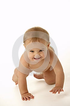 Studio Portrait Of Toddler Crawling