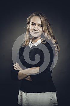 Studio portrait of young beautiful longhaired woman